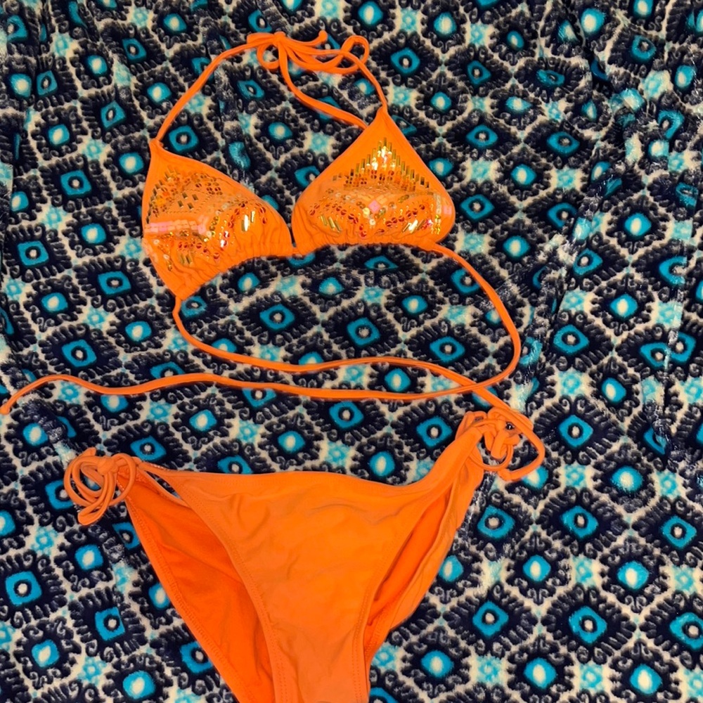 Orange bikini with jems on top